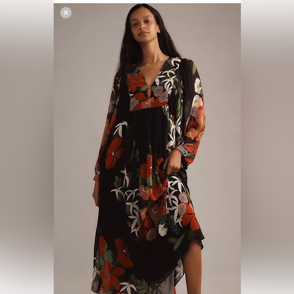Farm RIO x Anthropologie long sleeve v neck floral Maxi Dress - NWT